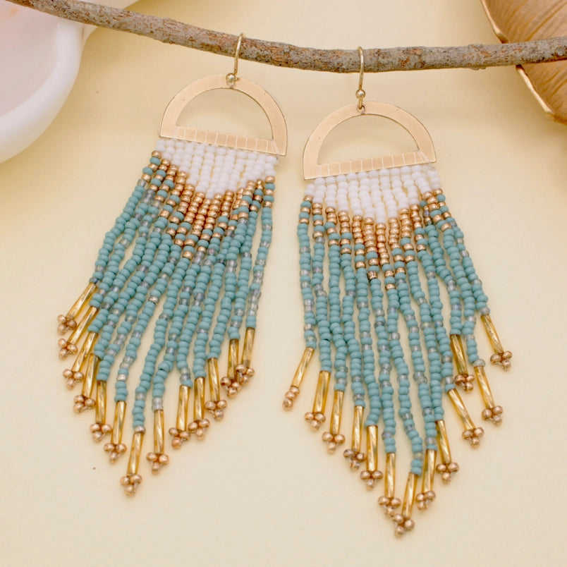 Boho Beads Mint and Gold Earrings