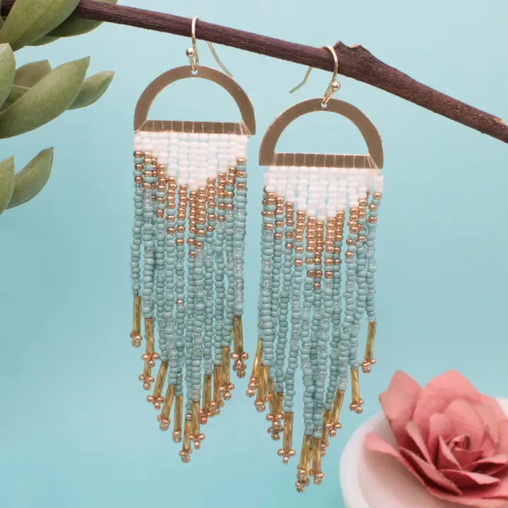 Boho Beads Mint and Gold Earrings