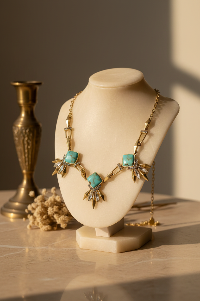 The Lee Vintage Turquoise & Crystal 18K Gold Plated Necklace